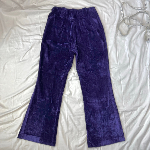 Vintage 70s Glam Velvet Purple Pants Women's L Flare Button Front Rockerchic - Picture 2 of 13